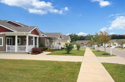 A row of cottages in a senior living community