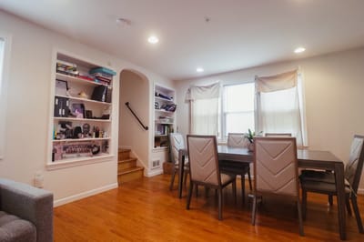Bright dining area with modern furniture