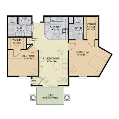 Architectural floor plan of a senior living unit