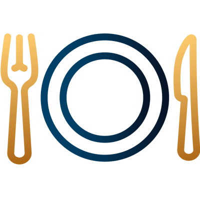 Abstract logo of a fork, knife, and plate