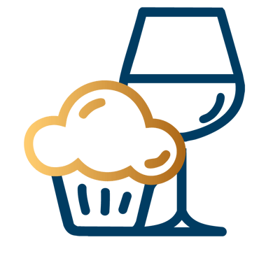 Logo featuring a cupcake and wine glass