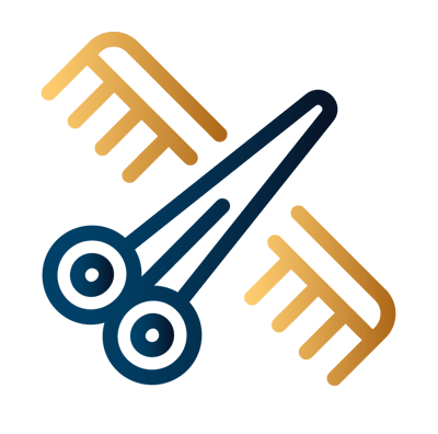Scissors and comb graphic symbolizing a salon