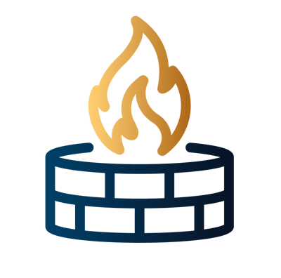 Logo with flame and brick design