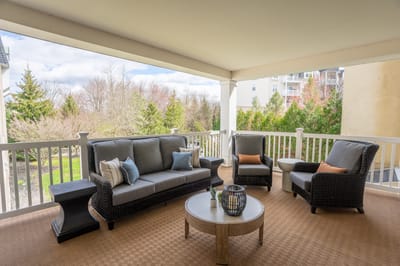 Outdoor seating area with comfortable furniture