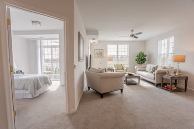 Brightly lit living space in a senior facility