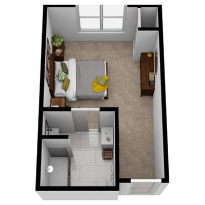 Plan view of a private resident bedroom