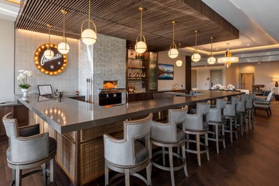 Elegant interior of a bar area with seating