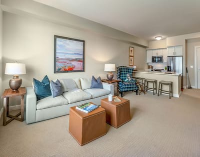 Cozy interior of a resident room with kitchen