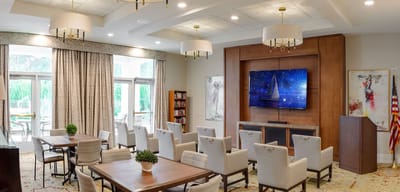 Bright and inviting common area with seating