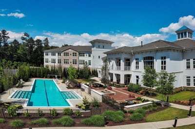 Aerial view of the facility pool and outdoor area