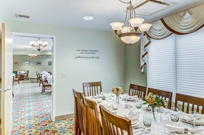 Interior dining room set up for a meal