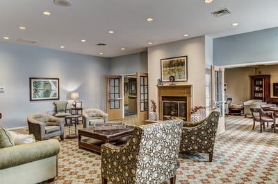 Bright and inviting common area with seating