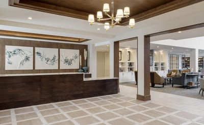 Bright and welcoming lobby area with seating and decor
