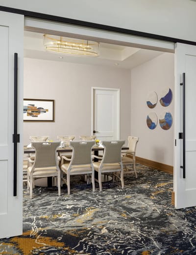 Interior view of a bright, modern dining area