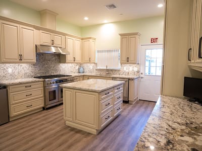 Bright and modern kitchen area in a senior living facility