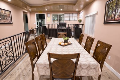 Dining area with a table set for residents