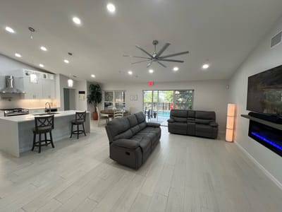 Bright living area in a modern assisted living facility