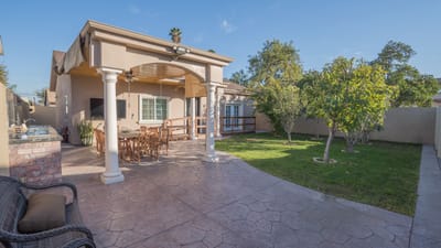 Outdoor patio and garden area at a senior living facility