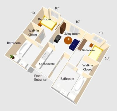 Architectural floor plan of a living unit.