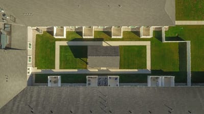 Aerial view of outdoor courtyard.
