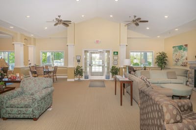 Spacious interior of a community lounge area