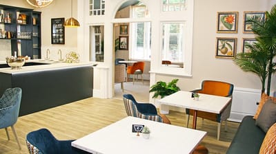 Bright and welcoming common area with seating