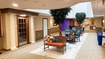 Interior view of a common area with seating
