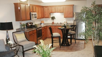 Cozy interior kitchen area with dining setup