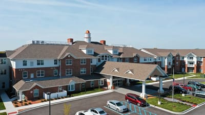 Aerial view of Creek Valley Retirement Community with parking