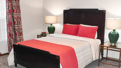 A well-decorated bedroom with a cozy atmosphere