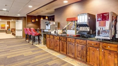 Common area coffee station with seating