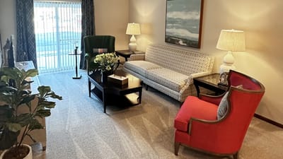Cozy interior living space with seating and lamps