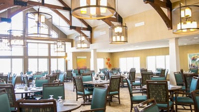 Bright dining room with spacious seating