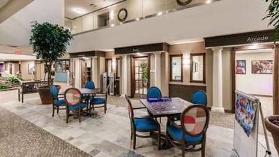 Common area with seating and game tables