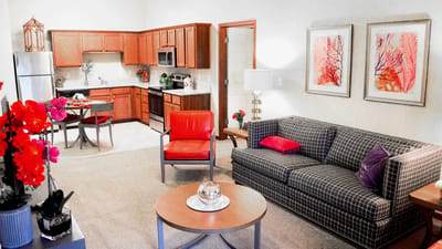 Cozy common area with a kitchen and living space