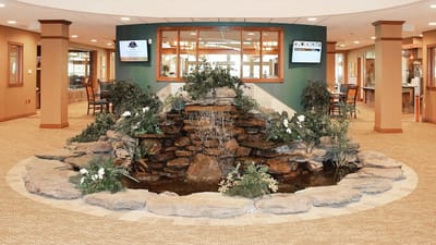 Indoor water feature in a welcoming lobby area