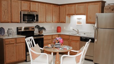 Bright kitchen area with table and chairs