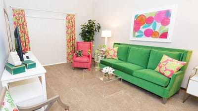 Colorful interior living space with bright furniture