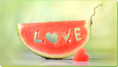Watermelon carved with the word 'LOVE'