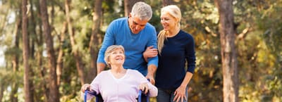 Happy residents enjoying a sunny outdoor space
