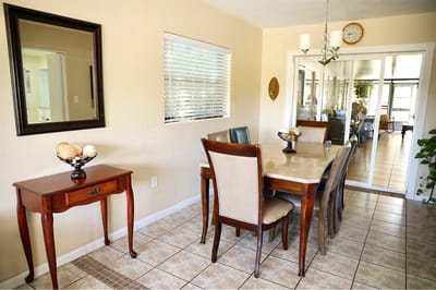 Bright dining area in an assisted living facility