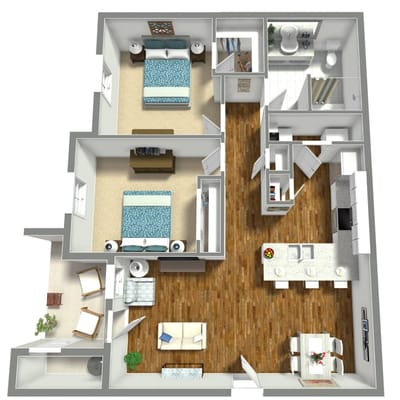 Interior floor plan of a two-bedroom unit