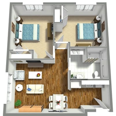 Floor plan of a senior living apartment