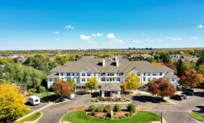 Aerial view of Woodland Estates with landscaped grounds