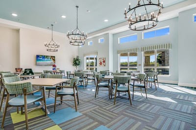 Bright and spacious dining room with modern decor