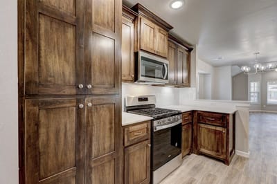 Modern kitchen with wooden cabinets and appliances