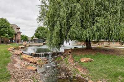 Beautiful outdoor area with water features and greenery