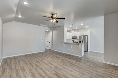 Bright, empty interior of a facility living space