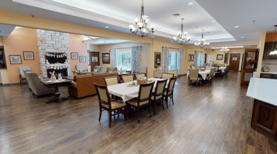 Dining area decorated for Easter celebration