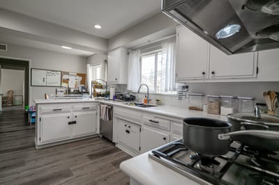 Bright kitchen interior with modern appliances.